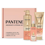 Pantene Abundant & Strong 3-Piece Regimen with B5 Complex + Niacinamide, Shampoo (13.5 oz), Conditioner (8 oz), Serum (2 oz) for Hair Loss, Thinning, Anti-Breakage, Volume - Grows Healthier