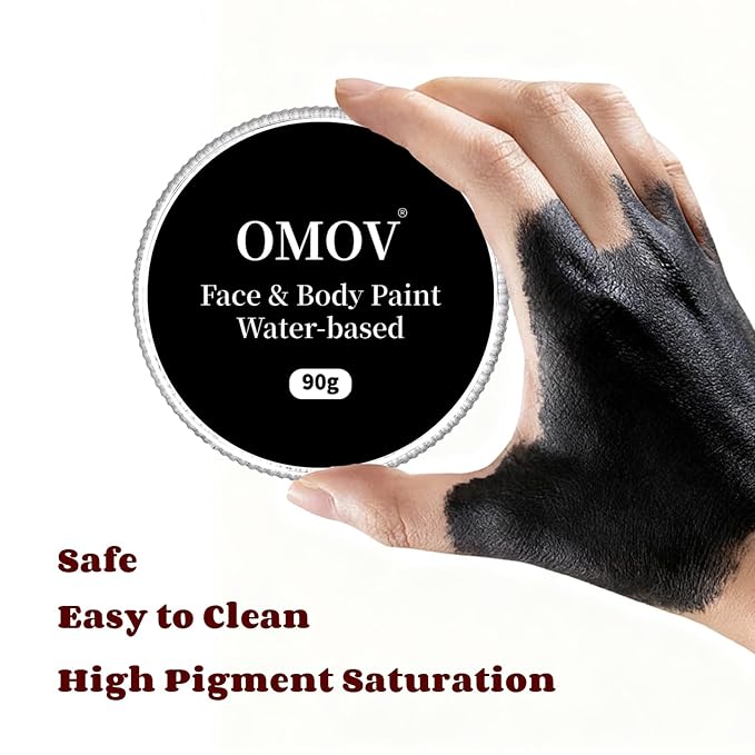 Black Face Paint 90g (3.17 0z) Non-Toxic, Water Activated Face Painting Kit for Kids Adults, SFX Makeup Large Capacity Facepaint Palette for Halloween,Cosplay,Theater Party,Skull Joker Special Effects