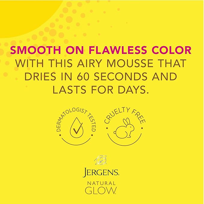 Jergens Natural Glow Instant Sun Self Tanner Mousse Bundle, Deep Bronze, Sunless Tanning, 6 Oz Bottle and Application Mitt