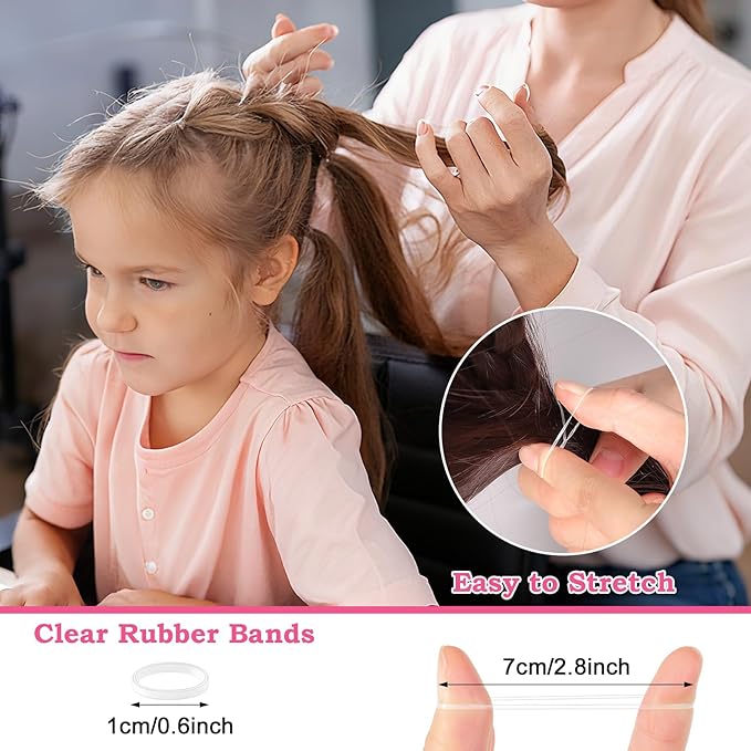 Clear Rubber Bands with 7 Hair Styling Tools, 1500 Pcs Elastic Ties Small Rubber Bands Baby Toddler Hair Ties for Girls Christmas Gifts