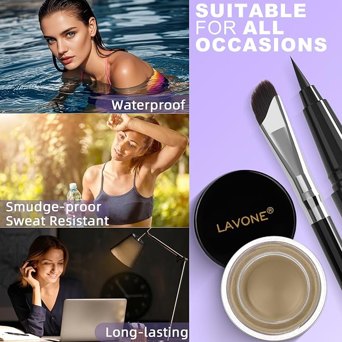 LAVONE Eyeliner Set - Waterproof Makeup Kit with Liquid Eye Liner Pencil, Gel Eyeliner and Angled Eye Liner Brush, Waterproof, Smudge Resistant, Long Lasting Formula - Light Blonde