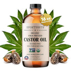 SPORTYOUTH Castor Oil Organic, Cold Pressed, Hexane Free, USDA Certified 100% Pure Glass Bottle 16oz Non-GMO Unrefined Carrier Oil for Hair Growth, Face, Castor Oil Pack, Eyelashes, Brows, Skin