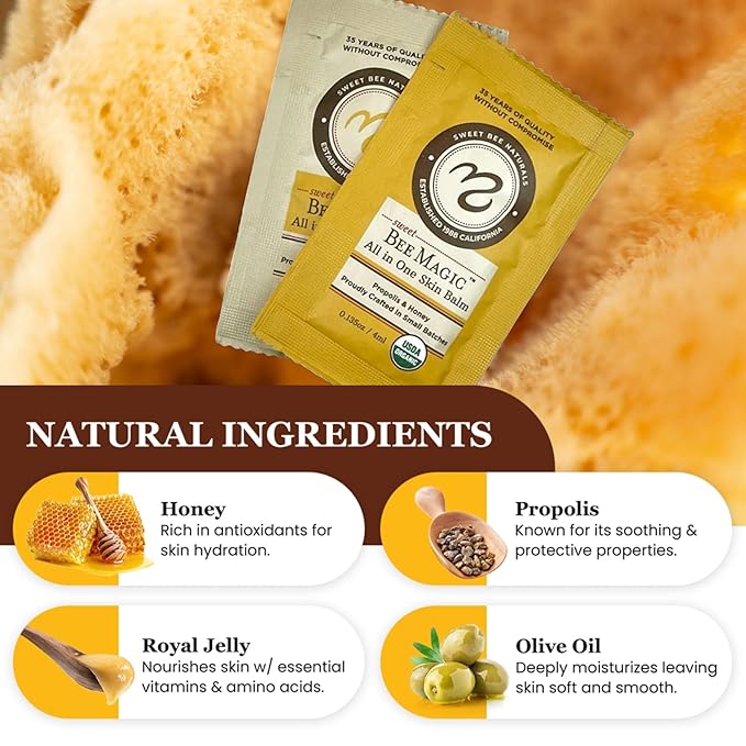 Sweet Bee Naturals All-in-One Skin Balm Sachets - 4ml Each, Certified Organic, Deep Moisture & Hydration for On-the-Go Skincare, Ideal for Busy Lifestyles, Travel-Friendly - 15 Pack