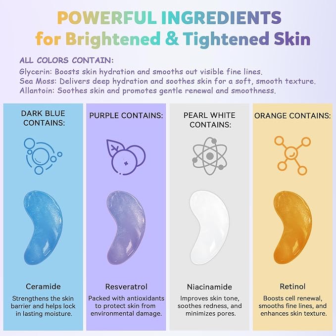 Under Eye Patches Variety Pack (8 Pairs), Stocking Stuffers for Women, Eye Masks for Dark Circles Puffy Eyes With 8 Colors (1 Pairs/Color), Vegan Skin Care Gifts for Teen Girls