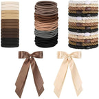 Hair Ties for women 5 styles Hair Elastics(15 No Damage Hair Ties 50 High Elastic Ties 15 Ponytail Holders 2 Bow Hair Clips 20 Snap Hair Clips) Pain-free No Crease multiple colors for all hair types