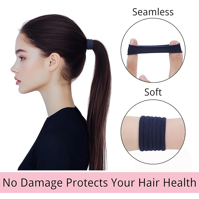 LuSeren 120 Pcs Navy Hair Ties for Women, No Damage Soft Seamless Nylon Hair Elastics for Thick Hair, Ponytail Holders, Solid Navy Hair Accessories