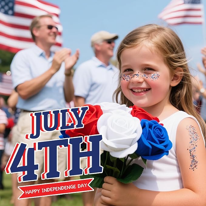 Patriotic Body Glitter Stick, Waterproof Face Glitter Gel, Chunky Glitter Face Paint, 4th of July Red White Blue Sequin Hair Glitter Makeup for American Pride USA Flag Makeup for Independence Day