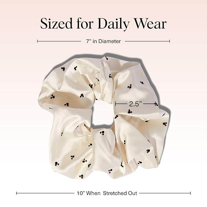Kitsch & Mickey/Minnie Fabric Rhinestone Scrunchies for Girls and Women, Hair Scrunchies for All Hair Types, Perfect for Updo | Ideal Gifts for Women (Cream) - 1 Piece