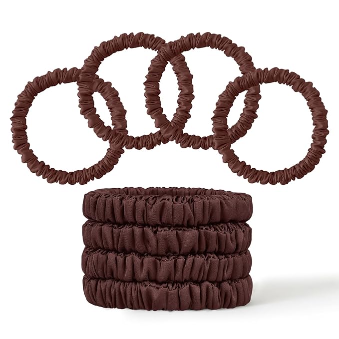 8Pcs Silk Scrunchies Hair Ties for Women & Girls, Mulberry Silk Scrunchies No-Damage Thin Satin Ponytail Holders for Hair Care(Clolor 05)