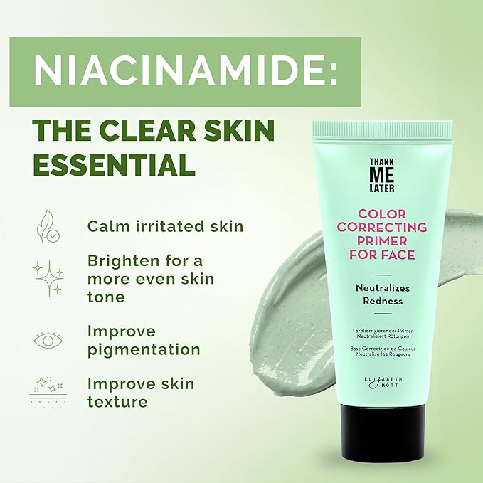 Elizabeth Mott Thank Me Later Color Correcting Face Primer - Niacinamide and Cica Soothes and Neutralizes Uneven Skin Tone and Facial Redness - Grips Makeup for Long-Lasting Wear - Cruelty-Free, 30g