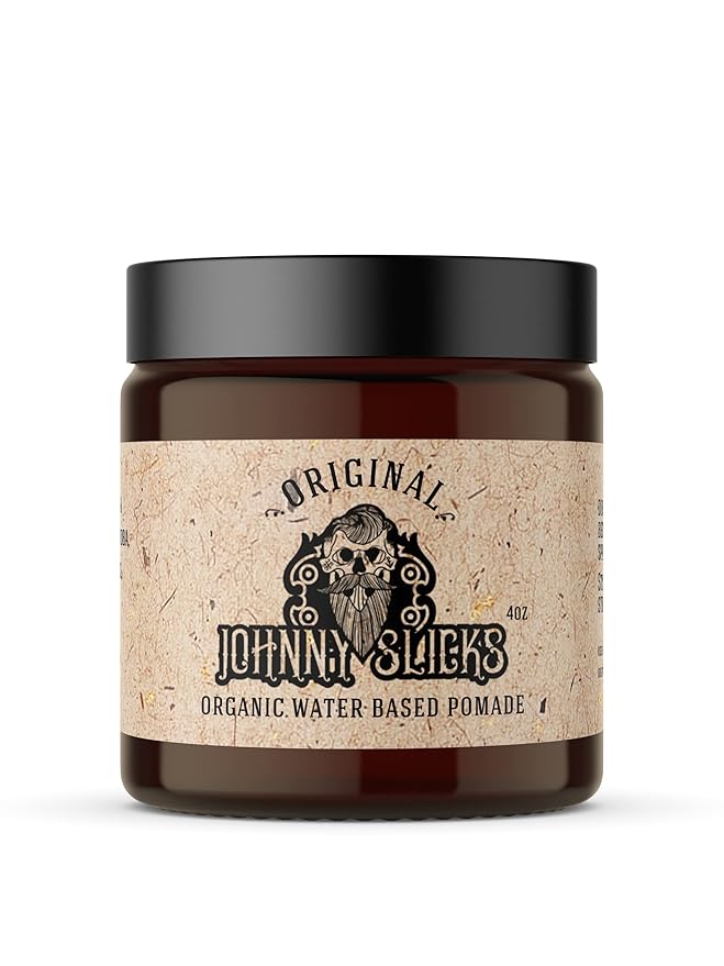 Johnny Slicks Water Based Pomade | Strong Hold, High Shine, Organic Styling for Men | Promotes Healthy Hair Growth & Helps Hydrate Dry Skin (Original, 4 Ounce) US Made, Veteran Owned