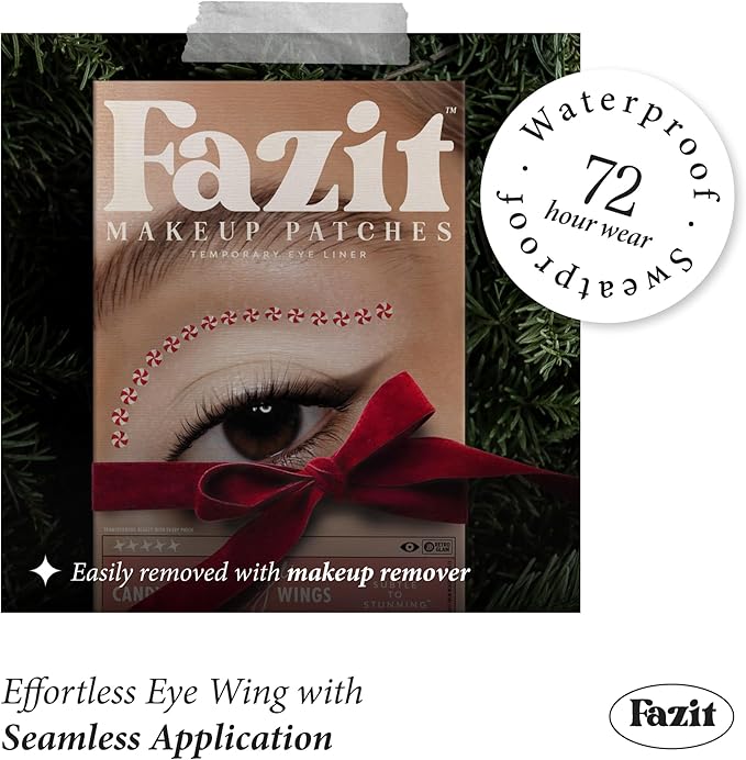 Fazit Makeup Patches - Candy Cane Eye Wings - Glow Up Make-Up Patches - Cute Glitter Makeup Accessories for Women - Cosmetic Glitter for Face