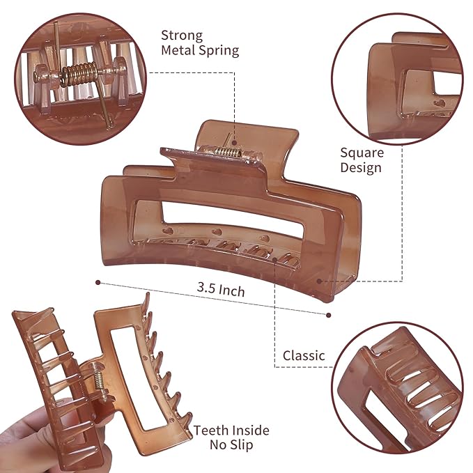 12 Pack Medium Square Claw Hair Clips, 3.5 x 2 x 1.1 inch, Shiny, 12 Colors, Hair Accessories for Women and Girls, Rectangular Rectangle Jaw Clips for Thick and Thin Hair Securing, 12 Pieces