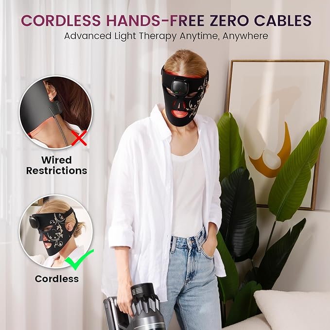 Red Light Therapy for Face – 8 Light Modes with 850nm Near-Infrared, 280 LED Face Mask Light Therapy for Skin Appearance, Fine Lines, Firming Support, FDA Cleared, Cordless Design