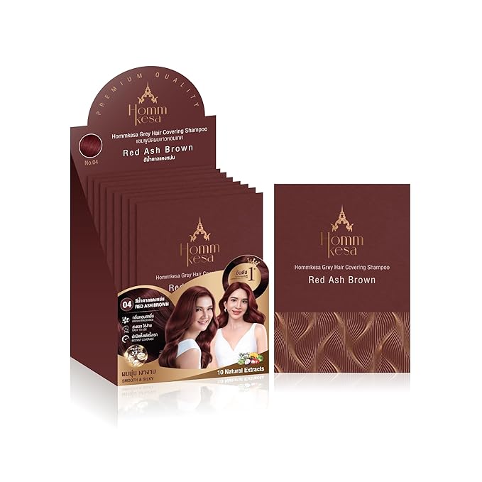 Grey Hair Covering Shampoo (6 Packet) – Premium 3-in-1 Hair Dye Shampoo For Grey Hair (Red Ash Brown)