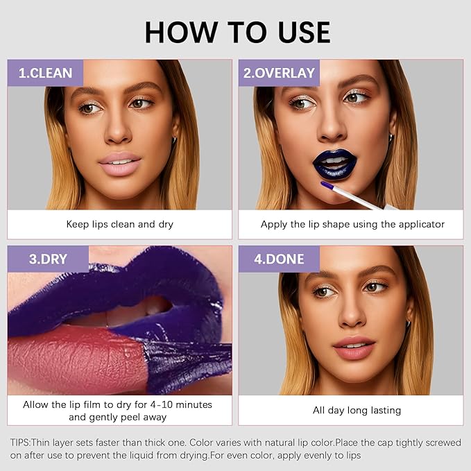 QueenDiary lip stain peel off lip gloss all day long lasting Waterproof and Transferproof lip tint - matte finish peel off lip liner (03#Confident)