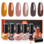 modelones Fall Orange Nail Polish Set 6 Colors, Nude Brown Maroon Gray Quick Dry Mini Nail Lacquer Kit, Nail Art DIY Home Salon Manicure Gifts for Women Girls