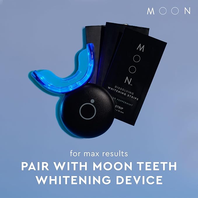 MOON Dissolving Teeth Whitening Strips - Vegan, Easy-to-Use, No Rinse White Strips - Hydrogen Peroxide and Essential Oils Infused Gentle Teeth Whitening Kit - Travel Essentials for Oral Care (56 Ct)