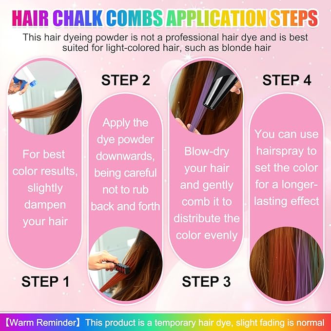 10 Colors Festive Fun Hair Chalk Combs, Advanced Temporary Glitter Hair Colors Hair Chalk Combs, Washable Hair Color Dye for Birthday Christmas Party Gifts for Teenage and Girls