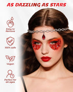 6PCS Red Face Body Glitter Gel，Holographic Chunky Sequins Body Glitter Paint for Party Singer Concerts Music Festival Rave Accessories for Girls Women Face Body DIY Sparkling Makeup