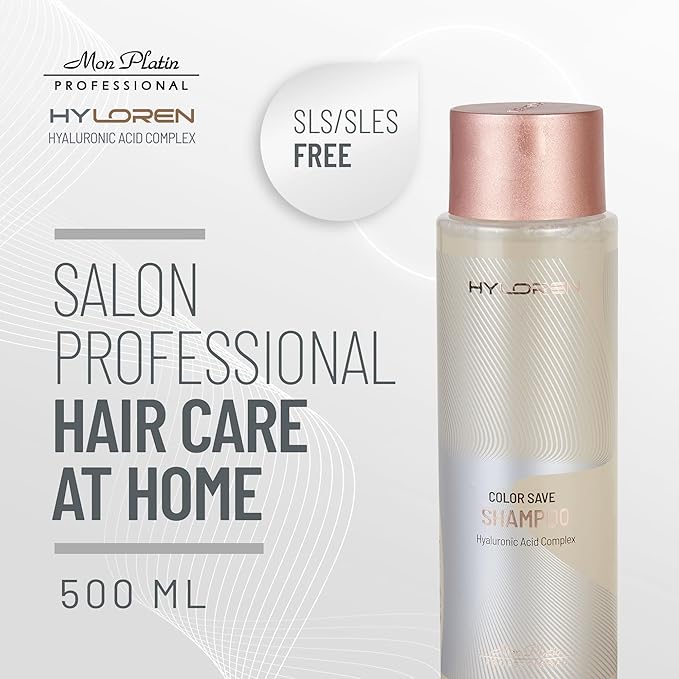 Mon Platin Professional HYLOREN Color Save Hair Shampoo with Hyaluronic Acid for Color Treated Hair, Shampoo for Damaged hair, SLS/SLES Free, Hydrating Shampoo, 500ml