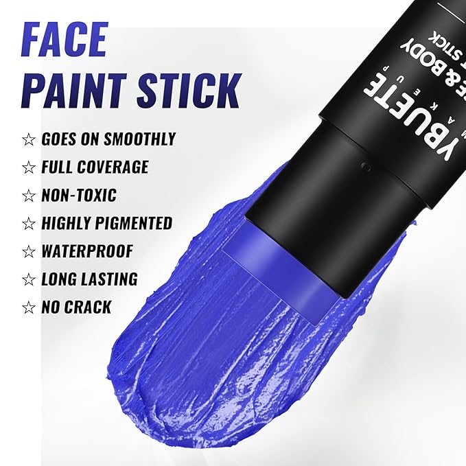 Blue Oil Based Face Body Paint Stick, Non-toxic Full-coverage Face Painting for SFX Cosplay Halloween SFX Mystique Smurf Clown Makeup Avatar, Waterproof Cream Blue Body Painting for Adults