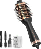 Blow Dryer Brush, Hair Dryer Brush in One, 1200W Large Oval Hot Air Volumizer & Straightener, Anti-Frizz Blowout Styling Brush, Dual Voltage 110–240V (3 Inch) Black