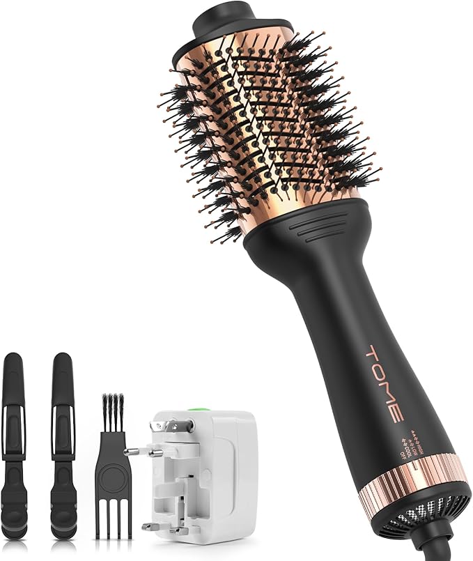 Blow Dryer Brush, Hair Dryer Brush in One, 1200W Large Oval Hot Air Volumizer & Straightener, Anti-Frizz Blowout Styling Brush, Dual Voltage 110–240V (3 Inch) Black