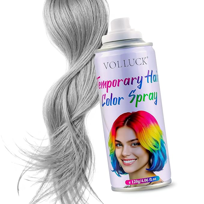 Gray Hair Spray Color Temporary, Silver Hair Color Spray 1-Day Hair Dye Colored for Kids Women Men, Grey Hair Wax Color Washable, Hair Paint Halloween Fast-Drying 4.06 Fl Oz