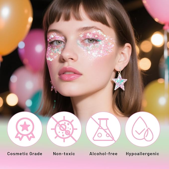 DAGEDA Iridescent Body Glitter Gel, Holographic Face Glitter Body Gel Rave Party Accessories, Chunky Glitters for Face Hair Nails, Cosmetic Laser Powder Festival Sequins Paint Makeup