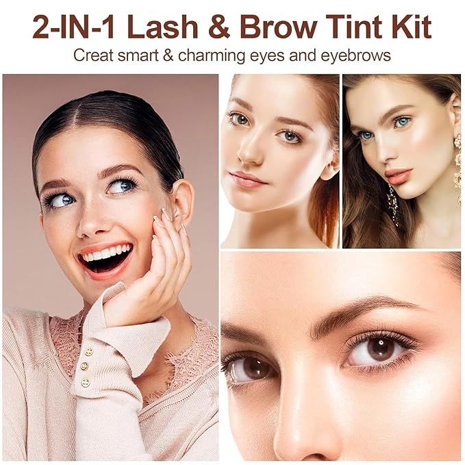 Eyelash & Eyebrow Kit, 2-In-1 Professional Lash & Brow Color Kit, Eye Brow & Eye Lash Coloring Set, Hair Color DIY Easy Use for Salon and Home 7ml Brown/Light Brown