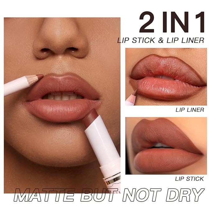 USHAS Lipstick and Lip Liner Combo Set 2 in 1 Waterproof Matte Lipstick pen for Women Lip liner Set Long Lasting with Makeup Set (Y13, Pack of 1)