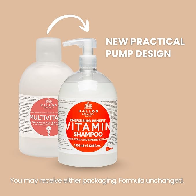 Kallos KJMN Vitamin Energising Shampoo with ginseng extract and avocado oil – Pump 1000 ml - 33,81 Fl Oz