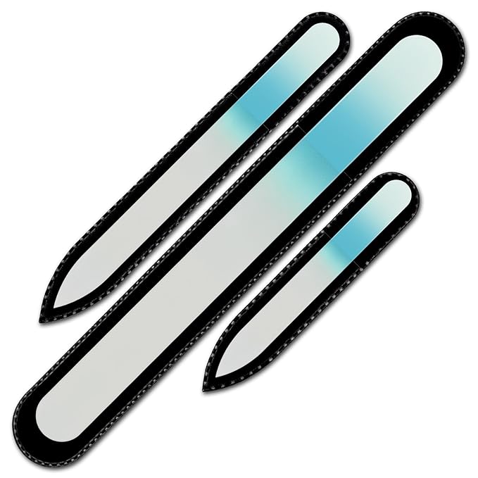 Glass Nail File - Mont Bleu Gift Set of 3 Crystal Nail Files in Pouch - Genuine Czech Tempered Glass - Handmade Gifts for Girlfriend - Premium Quality Professional Set of Nail Files for Women