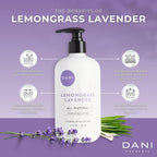 DANI Naturals Hand & Body Lotion - Calming Lemongrass Lavender Scent, Moisturizing Lotion with Aloe Vera, Shea Butter & Vitamin E, Deep Hydration for Dry Skin, All Skin Types - 12 Oz