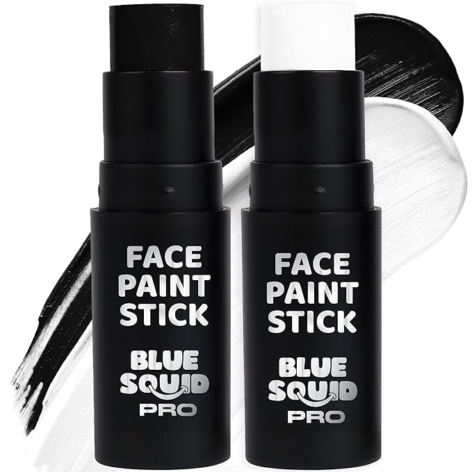 Blue Squid PRO Black and White Face Paint Stick - Waterproof Body Paint For Adults & Kids Eye Black Baseball, Eyeblack Softball -Hypoallergenic Twist-Up Non-Toxic Makeup Stick - Cosplay, Sports & SFX