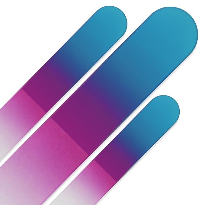Nail File - Mont Bleu Premium Set of 3 Glass Nail Files in Pouch - Birthday Gifts for Women - Rainbow Colors - Genuine Czech Tempered Glass - Glass Nail Files for Natural Nails - Gifts