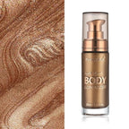 Body Shimmer Oil, Glistening Bronze Natural Glow Luminizer, Long Lasting Waterproof Moisturizing Liquid Illuminator Highlighter Makeup for a Sun-Kissed Glow, Brush Include, 1oz, Medium