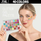 FANDAMEI Face Glitter Face Gems, 40 Colors Glitter Gel Palette with 6 Sheets Self Adhesive Hair Gems, Face Jewels for Women. Face Rhinestones Pearls for Women, Body Hair Glitter