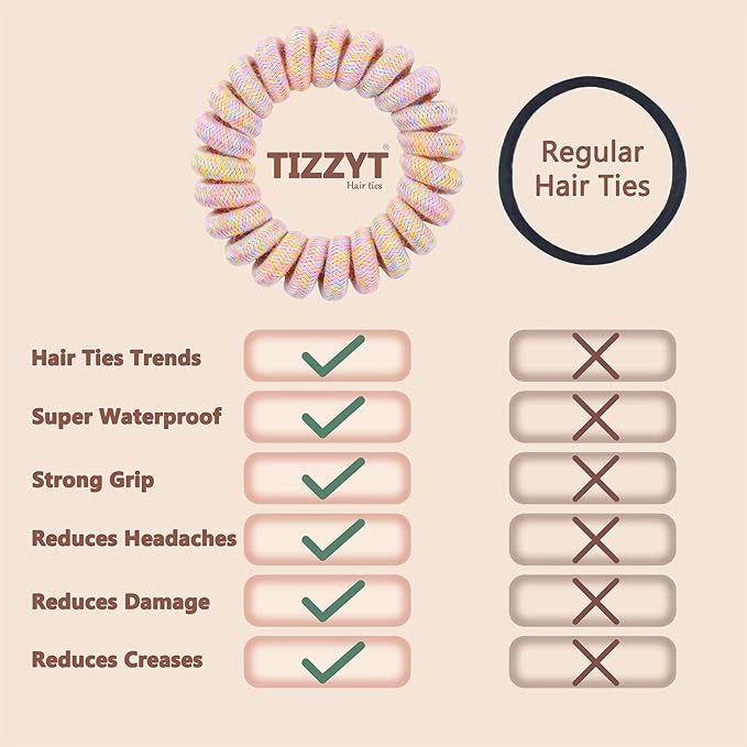 14 Pcs Women Ponytail Braid Hair Elastic No Crease Spiral Hair Ties, Girls Multi-color Waterproof Coil Hair Accessories (Medium Hair Ties)