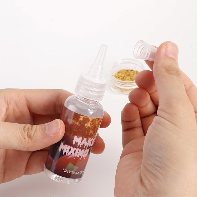 Ultra-Fine Gold Makeup Metallic Powder, Gold Metallic Chrome Powder For Face & Body Paint with Mixing Liquid, SFX Makeup Kit For Halloween Costume Cosplay, Full Coverage Face Painting Kit