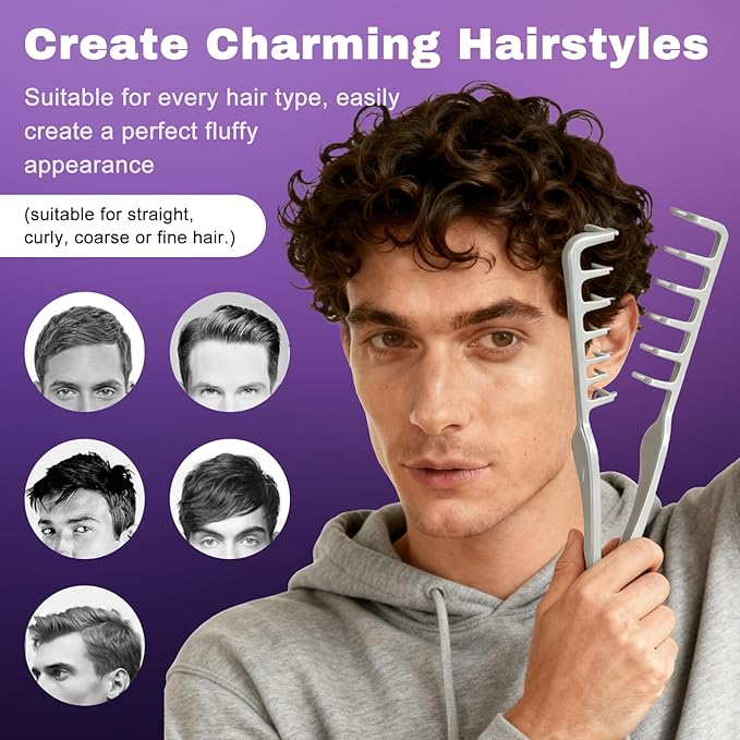 2Pcs Texture Comb, Volumizing Texture Comb for Men & Women, Wide-Tooth Hair Comb for Fluffy & Layered Hairstyles (Grey + Pink)