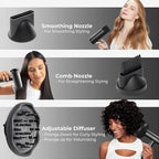 TYMO Hair Dryer with Diffuser for Women - 1500W Professional High Speed Blow Dryer with Comb, 110,000RPM Fast Dry, 200 Million Ionic Hairdryer, 4 Temps & 3 Speeds, 8 Ft Cord for Salon, Graphite