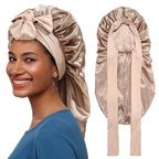 AWAYTR Long Satin Bonnet for Braids - Elastic Silk Hair Bonnets for Sleeping Night Cap Stretchy Tie Band for Women（Champagne）