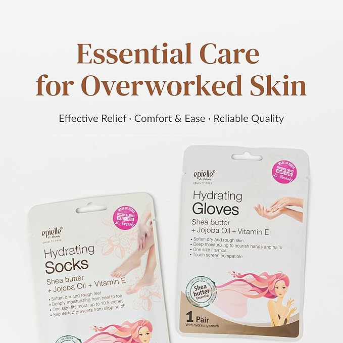 Epielle Hydrating Hand & Foot Masks, Relieve and Soften for Dry, Overworked Skin, Self Care Gifts for Women, Spa Kit, Stocking Stuffers, 6 Moisturizing Gloves & 6 Moisturizing Socks