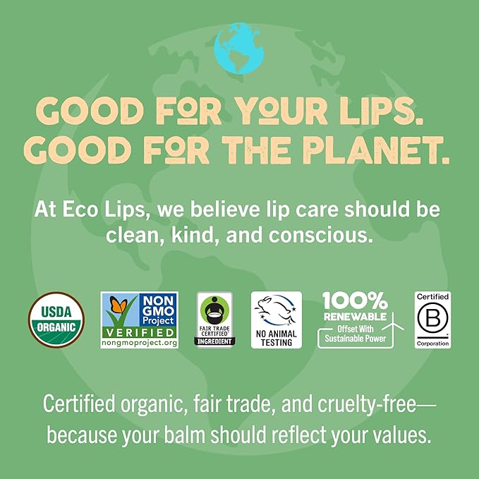 LIP BALM Mongo Kiss 6-Pack (6 tubes) Vanilla Honey by Eco Lips 100% Organic Beeswax & Cocoa Butter Lip Care with Organic Mongongo Oil - Soothe & Moisturize Dry and Cracked Lips - Made in USA