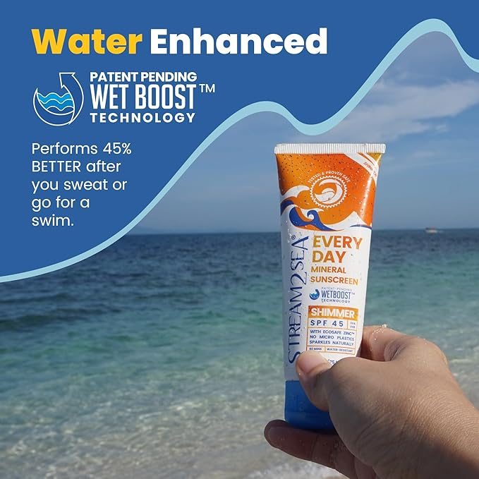 SPF 45 Every Day Shimmer Mineral Sunscreen | 2.5 Fl Oz Biodegradable, Paraben Free & Reef Safe Sunscreen | Non-Greasy, Lightweight & Shimmer Mineral Protection Against UVA & UVB for Face & Body