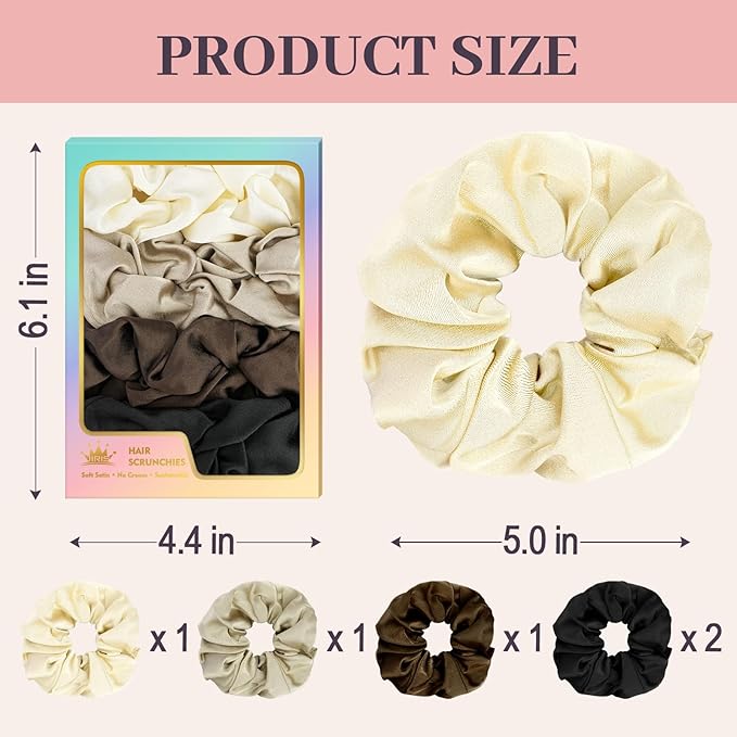 5Pcs Satin Scrunchies for Women, Softer Than Silk Scrunchies, Fashion No Crease Hair Ties for Thin Thick Hair,Soft Hair Bands No Damage for Girls, Ideal Gifts for Women (Set 1)
