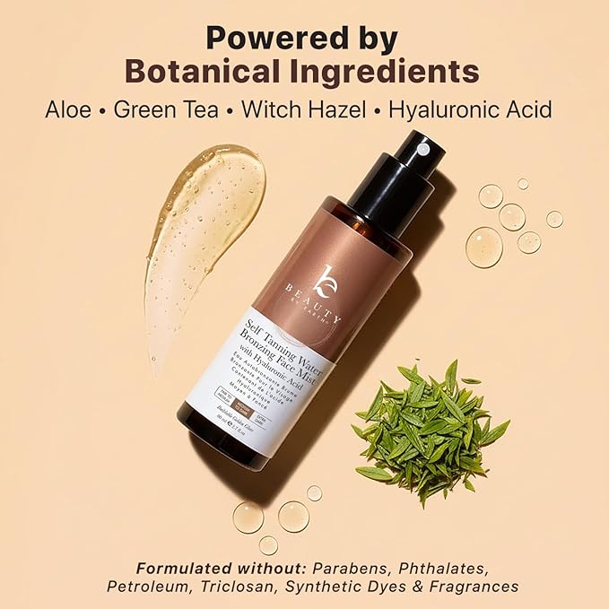 Bronzing Face Tanner Spray Mist, Sunless Face Tanning Water, USA Made with Natural & Organic Ingredients