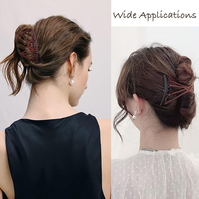 5 Pieces Magic Hair Comb Stretchy Double Comb Elastic Adjustable Hair Clips for Women Girls Vintage Hairstyle Multipurpose Hair Accessories (Black, Brown, Purple, Pink, Blue)